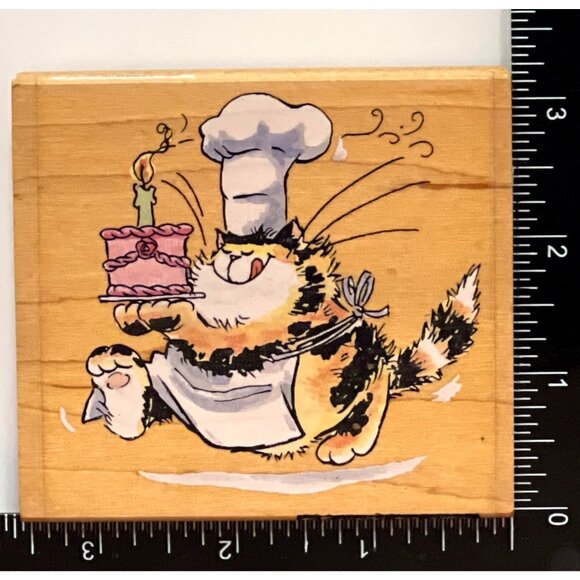 HTF Penny Black Margaret Sherry What Creation! 2377J Wood Rubber Stamp Cat Chef - Picture 1 of 6